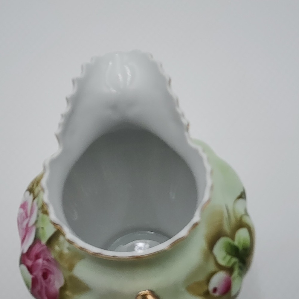 Vintage Lefton Rose Pitcher Hand Painted Green Porcelain Gold Trim 796 - Picture 16 of 16